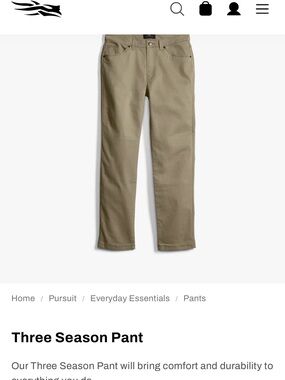 Men's Sitka Three Season Pants 34Sx30 in Buckskin color * New with tags